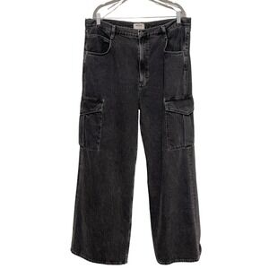 Agolde Minka Cargo Wide Leg High Rise Denim Jeans Size 34 Black Neutral Casual